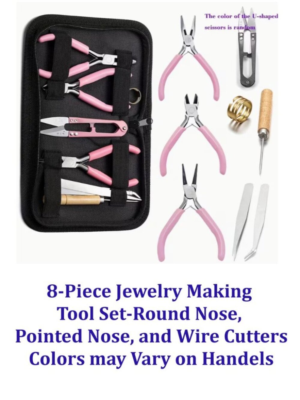 8-Piece Jewelry Making Tool Set-Round Nose, Pointed Nose, and Wire Cutters